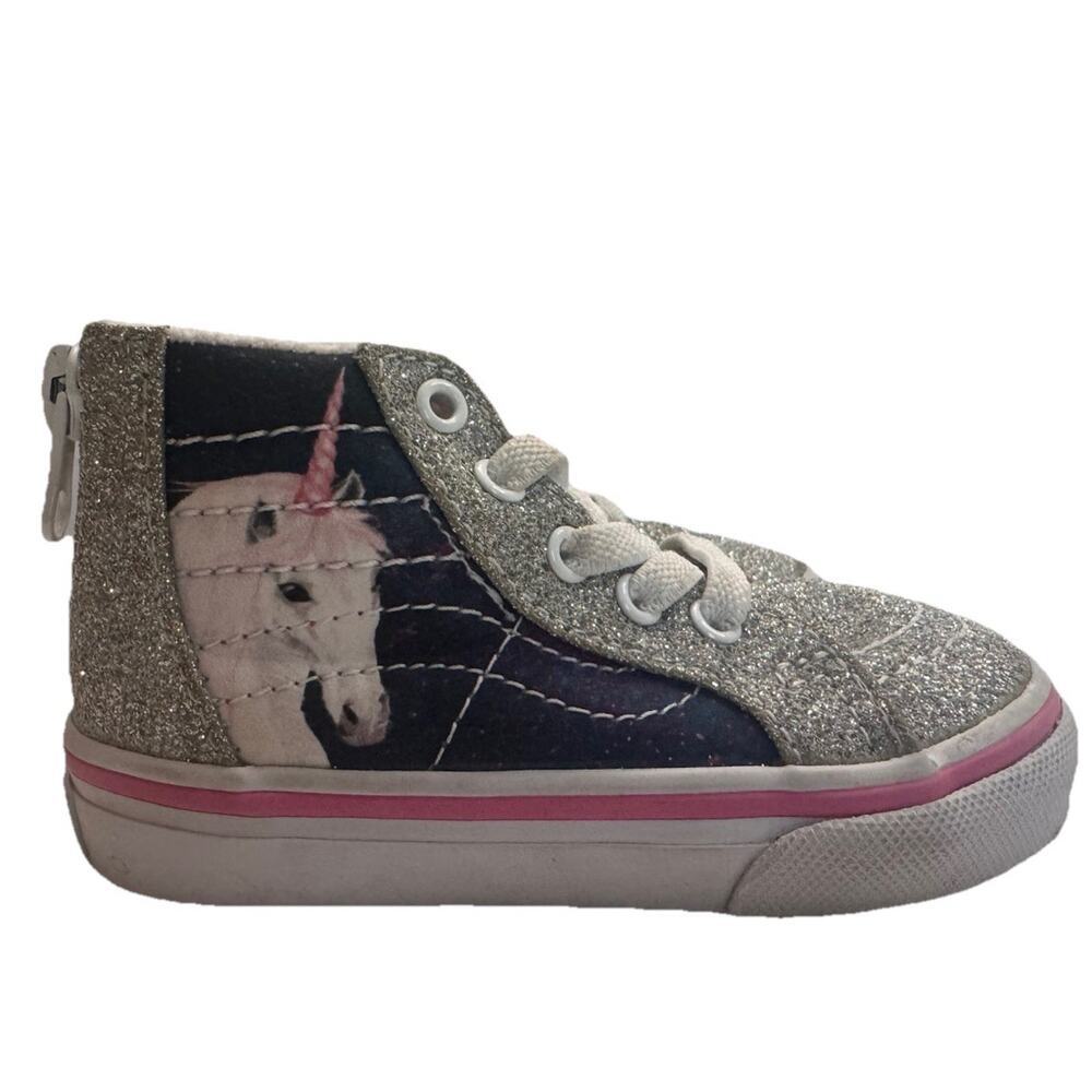 Vans Unicorn Glitter High Top Sneakers Girls Size 5 Toddler Pink Silver